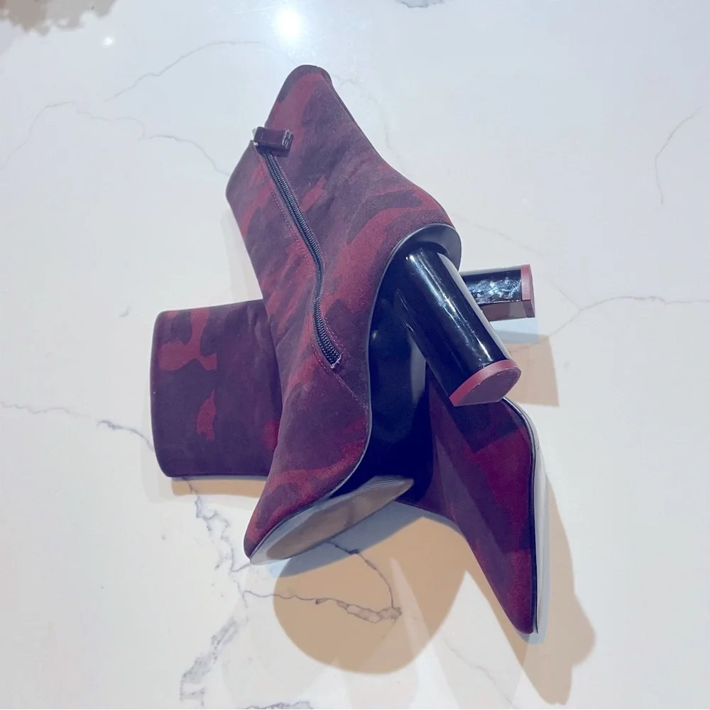 SOLD 🌸3 for $30 NWOT TOPSHOP Velvet Ankle Boots- Size 38 Camo  trendy Heel - Picture 15 of 15